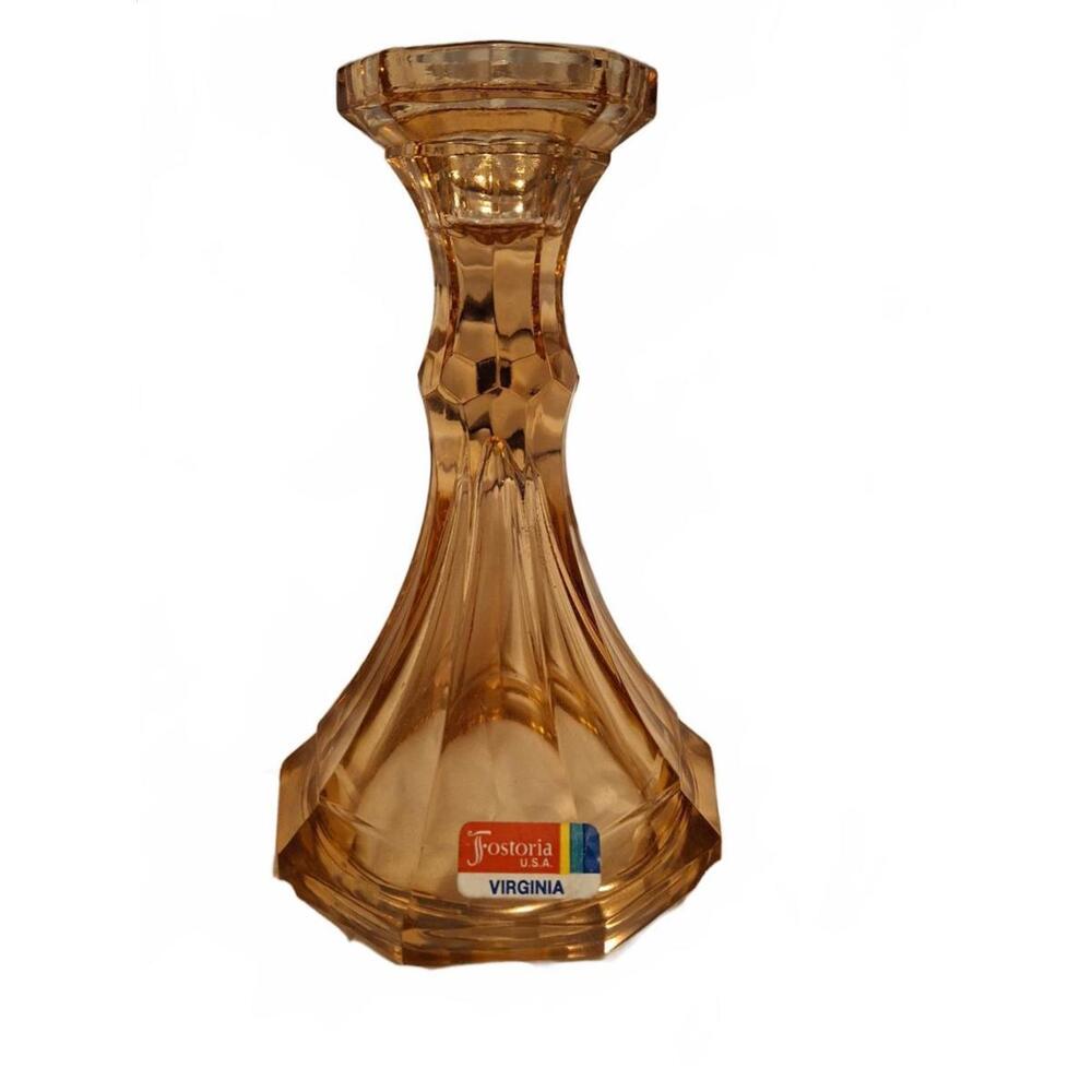 MCM Fostoria Virginia Taper Candleholder Amber Glass Vintage Decor